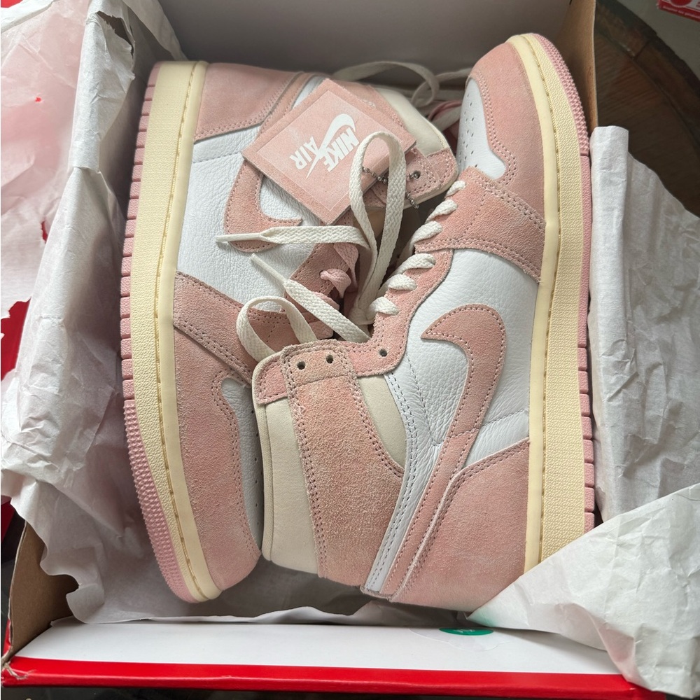 Jordan Women's Pink and White High-Top Sneakers